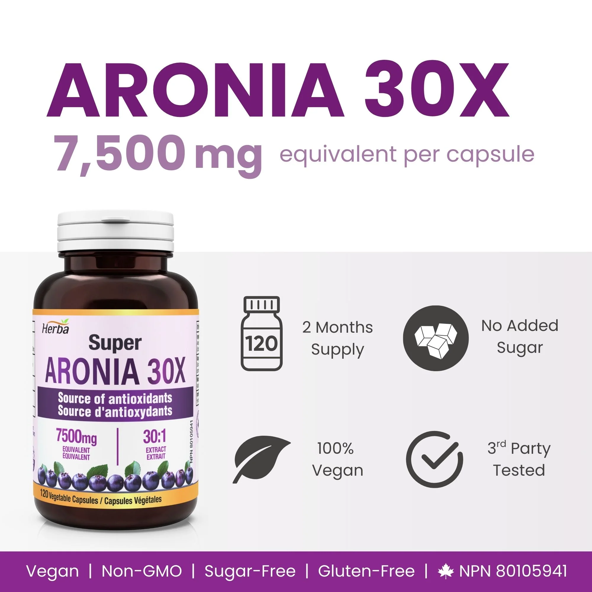 Aronia Berry Extract 250mg – 120 Capsules | 7500mg Fruit Equivalent | 30:1 Aronia Extract Supplement - Image 3