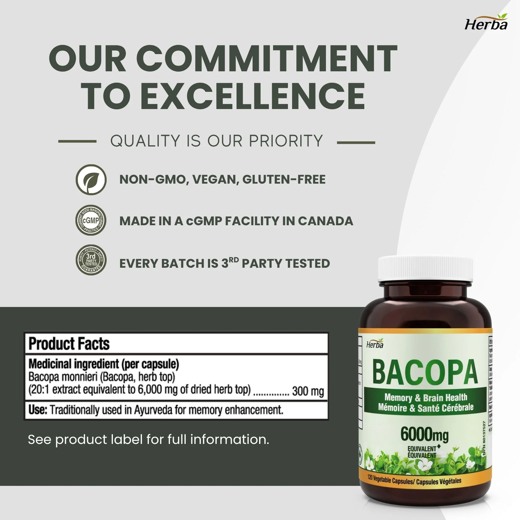 Bacopa Monnieri Supplement – 120 Capsules | 300mg, 20:1 Extract - 6,000mg Equivalent | Made in Canada - Image 9