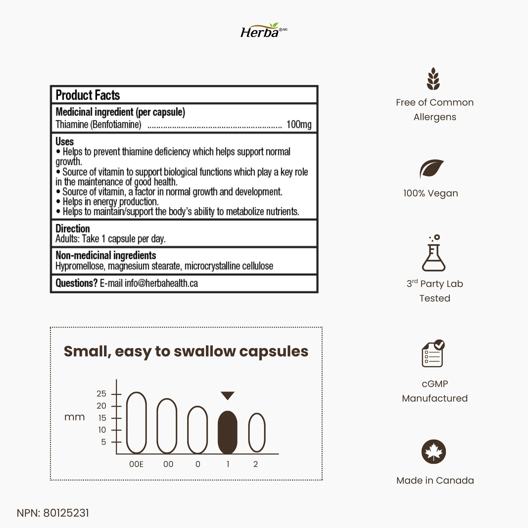 Benfotiamine 100mg - 120 Capsules | Fat Soluble Vitamin B1 | Made in Canada - Image 8