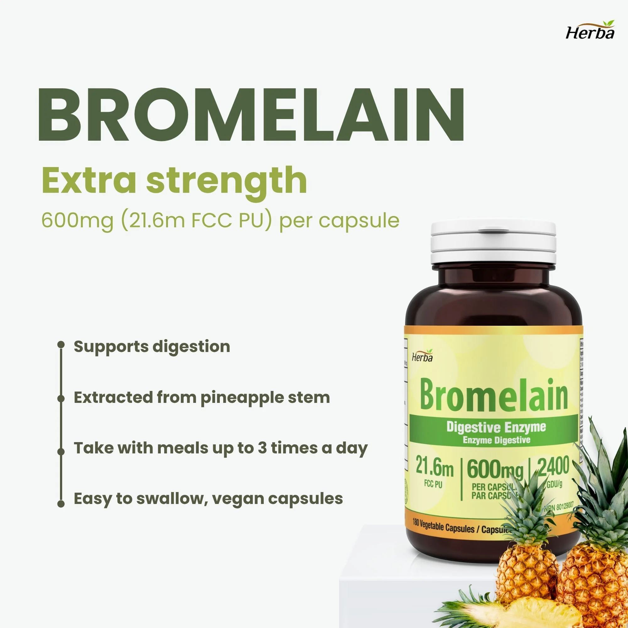 Bromelain Supplement 600mg – 180 Capsules | 2,400 GDU/g Max Potency - Image 3