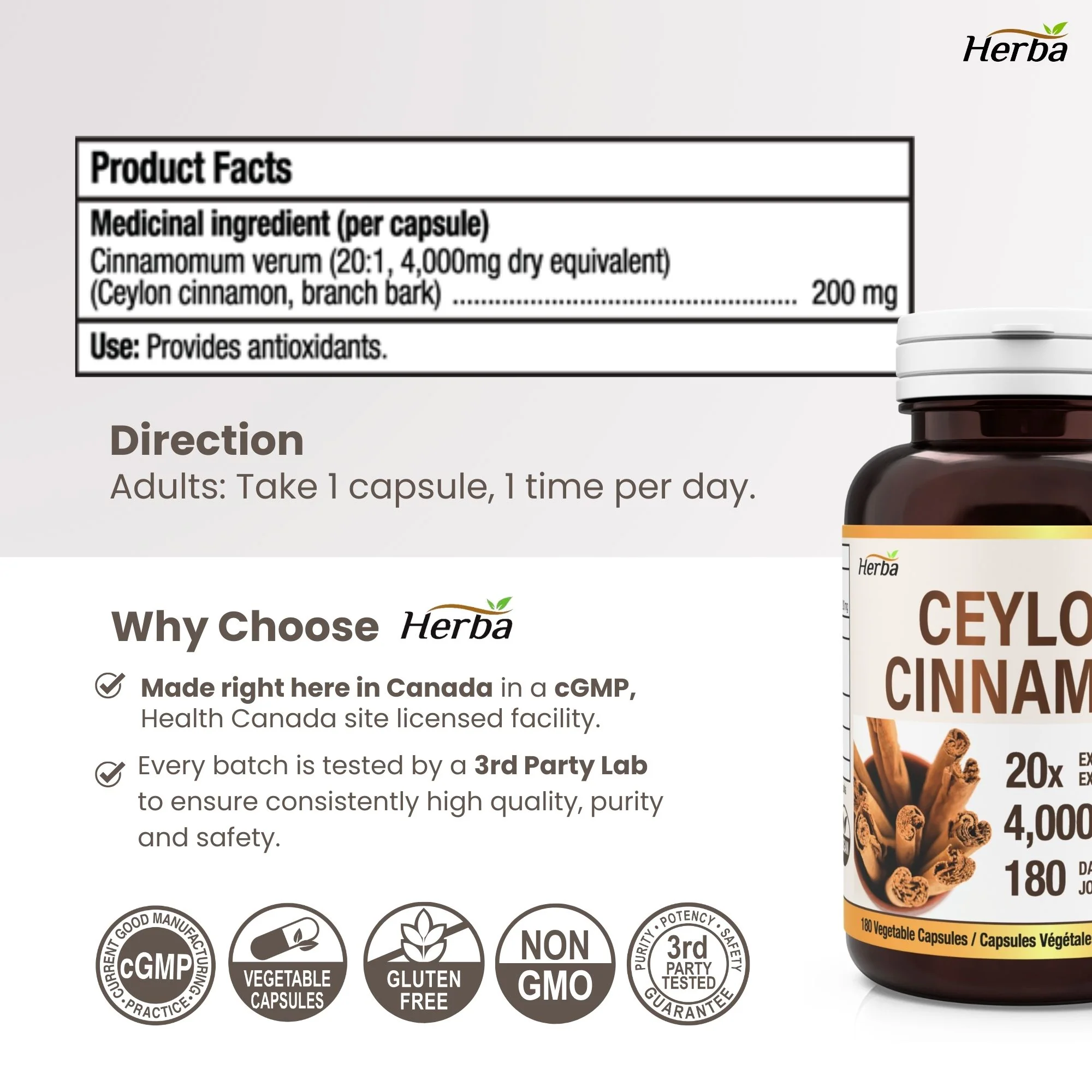 Ceylon Cinnamon Capsules 4000mg - 180 Vegetable Capsules | 20:1 Extract | Made in Canada - Image 7