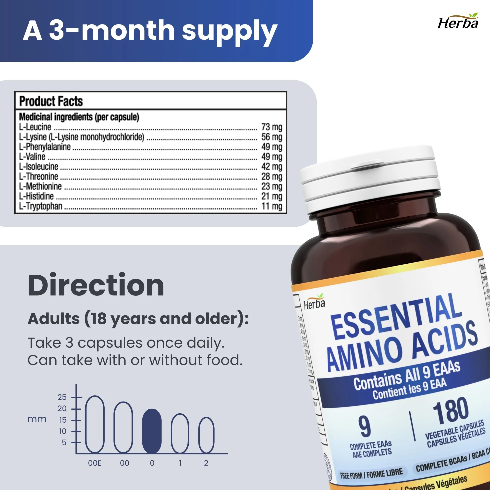 Essential Amino Acids Supplement – 180 Capsules | All 9 EAA Supplement in Free Form | Made in Canada - Image 8
