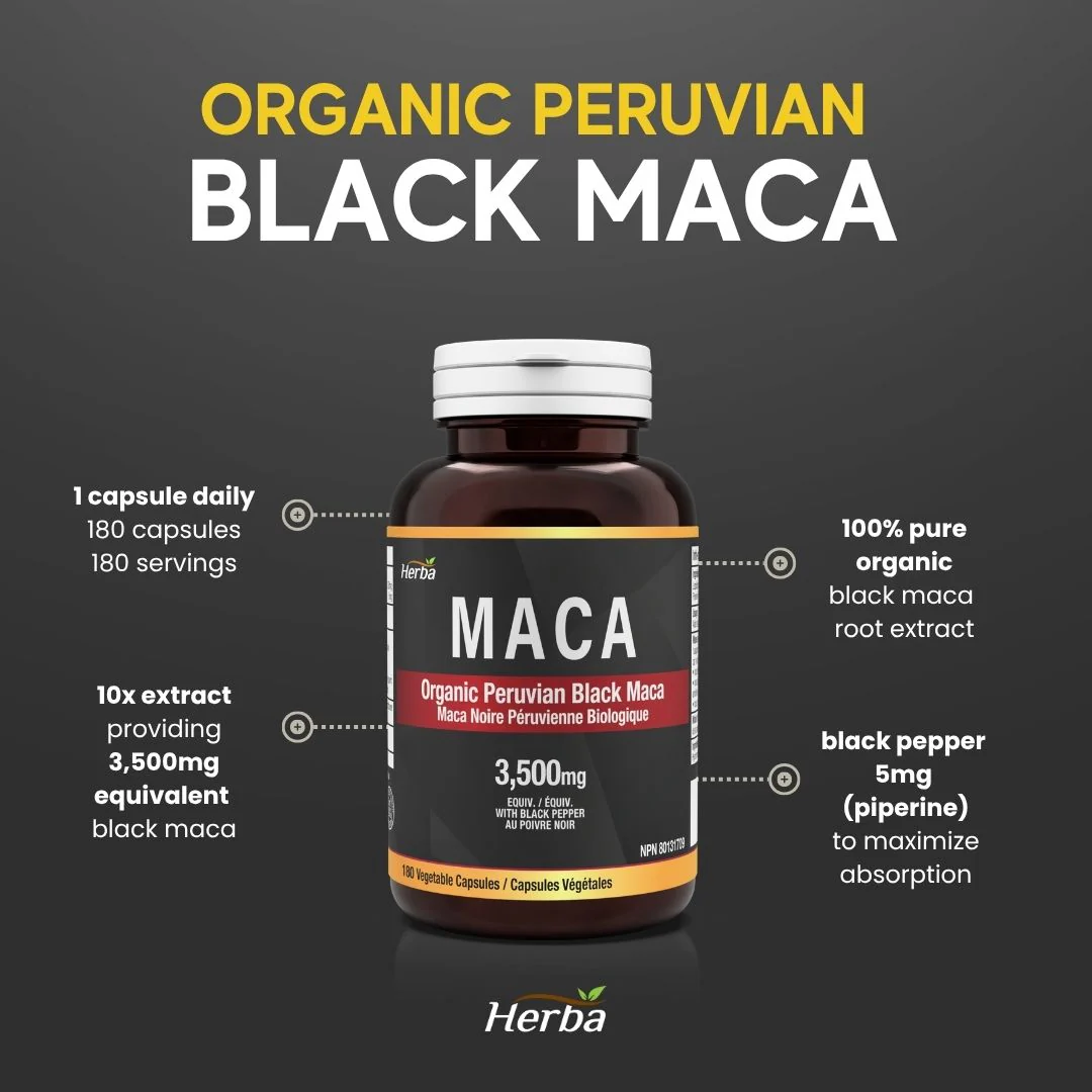 Organic Black Maca Capsules - 3500mg, 180 Capsules | Peruvian Black Maca | Made in Canada - Image 3