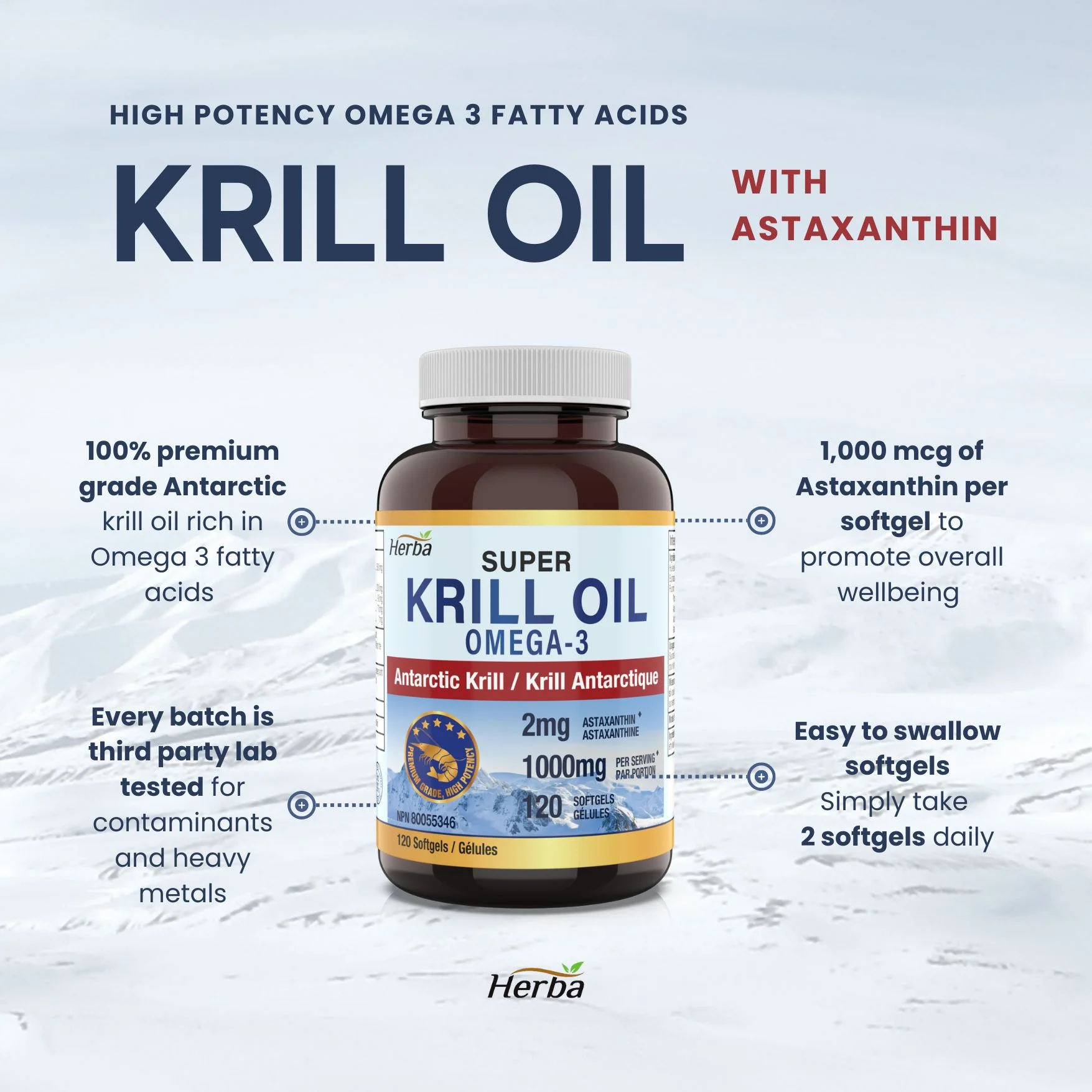 Antarctic Krill Oil 500mg - 120 Softgels | Made in Canada - Image 3