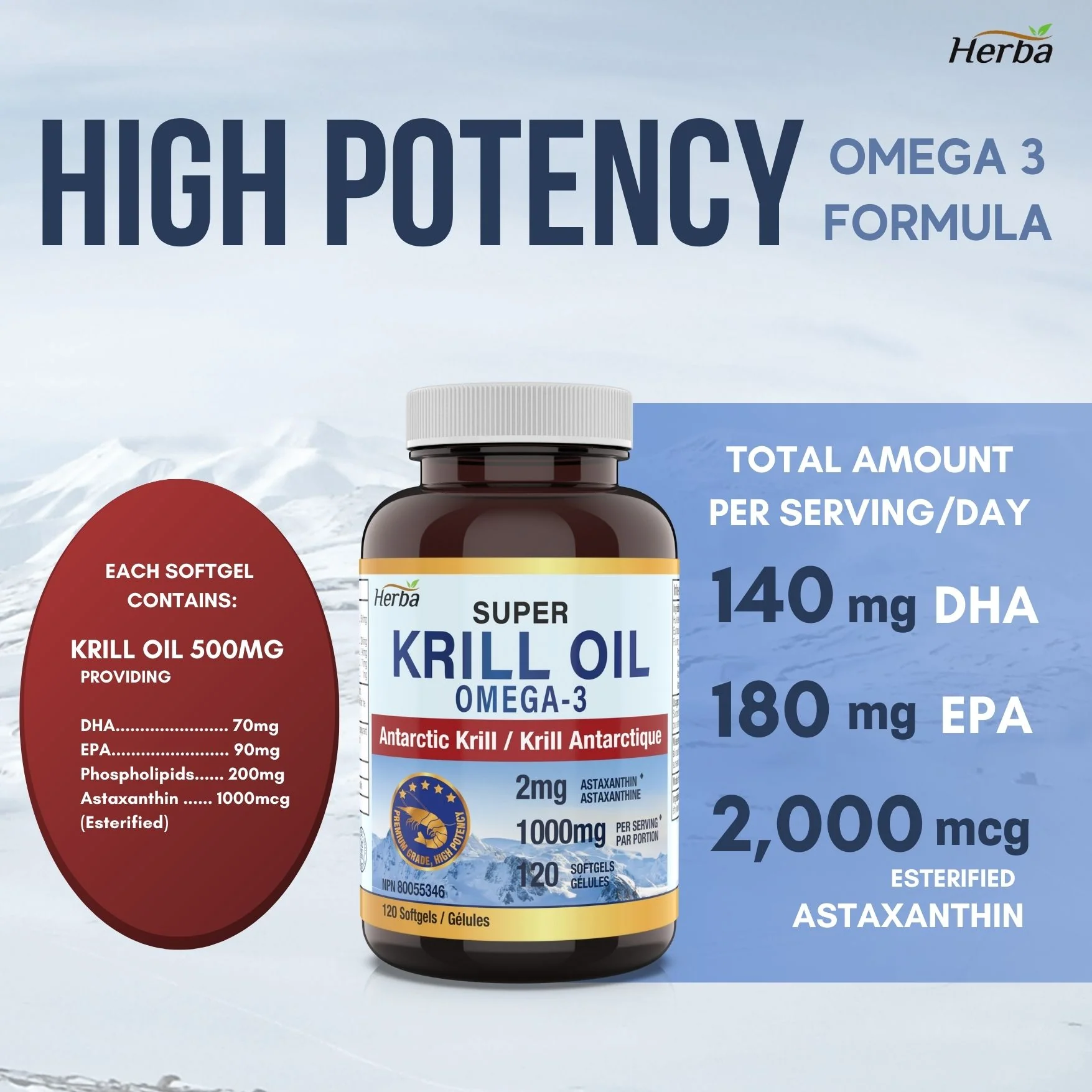 Antarctic Krill Oil 500mg - 120 Softgels | Made in Canada - Image 5