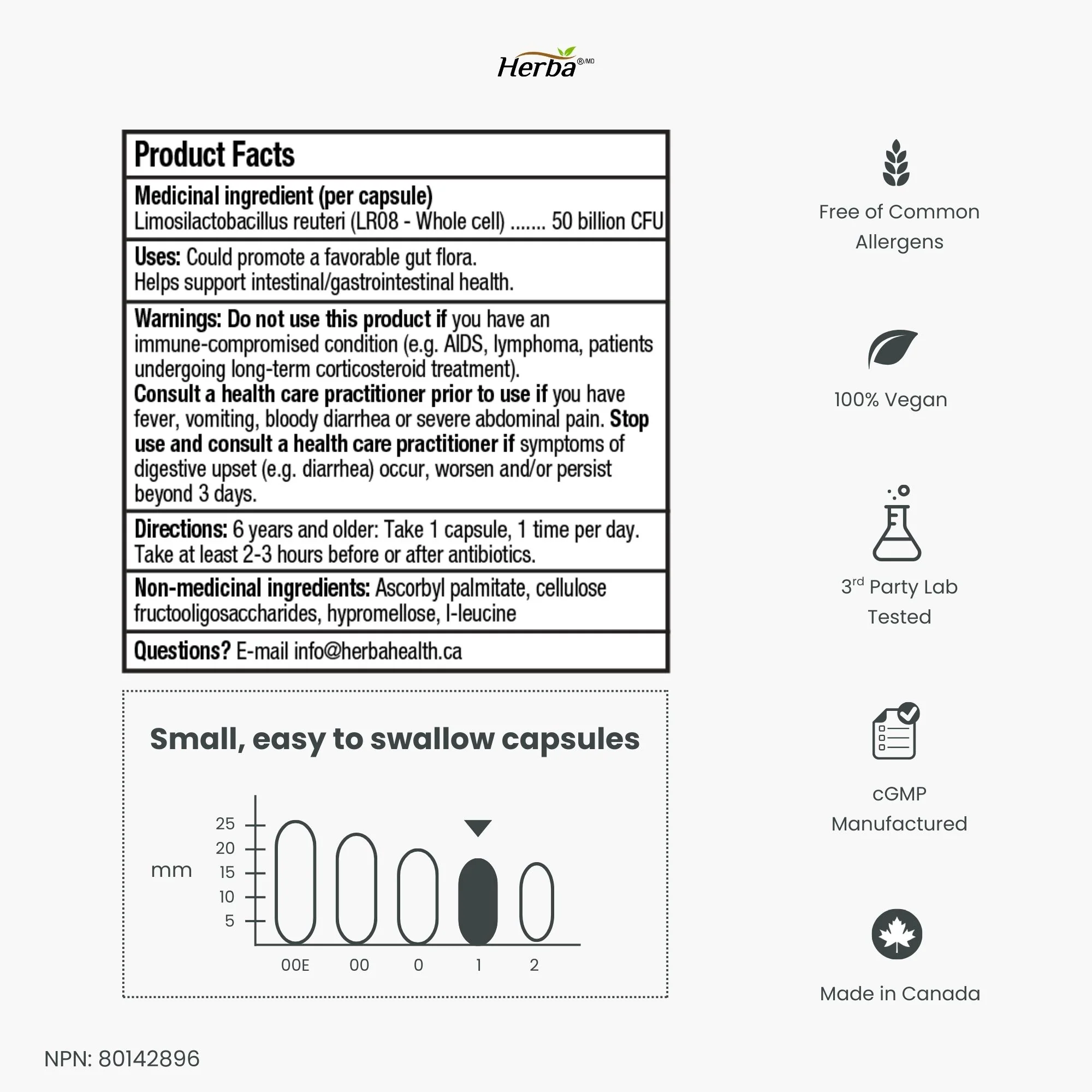 Lactobacillus Reuteri 50B CFU – 60 DR Capsules | With Prebiotic FOS | Made in Canada - Image 9