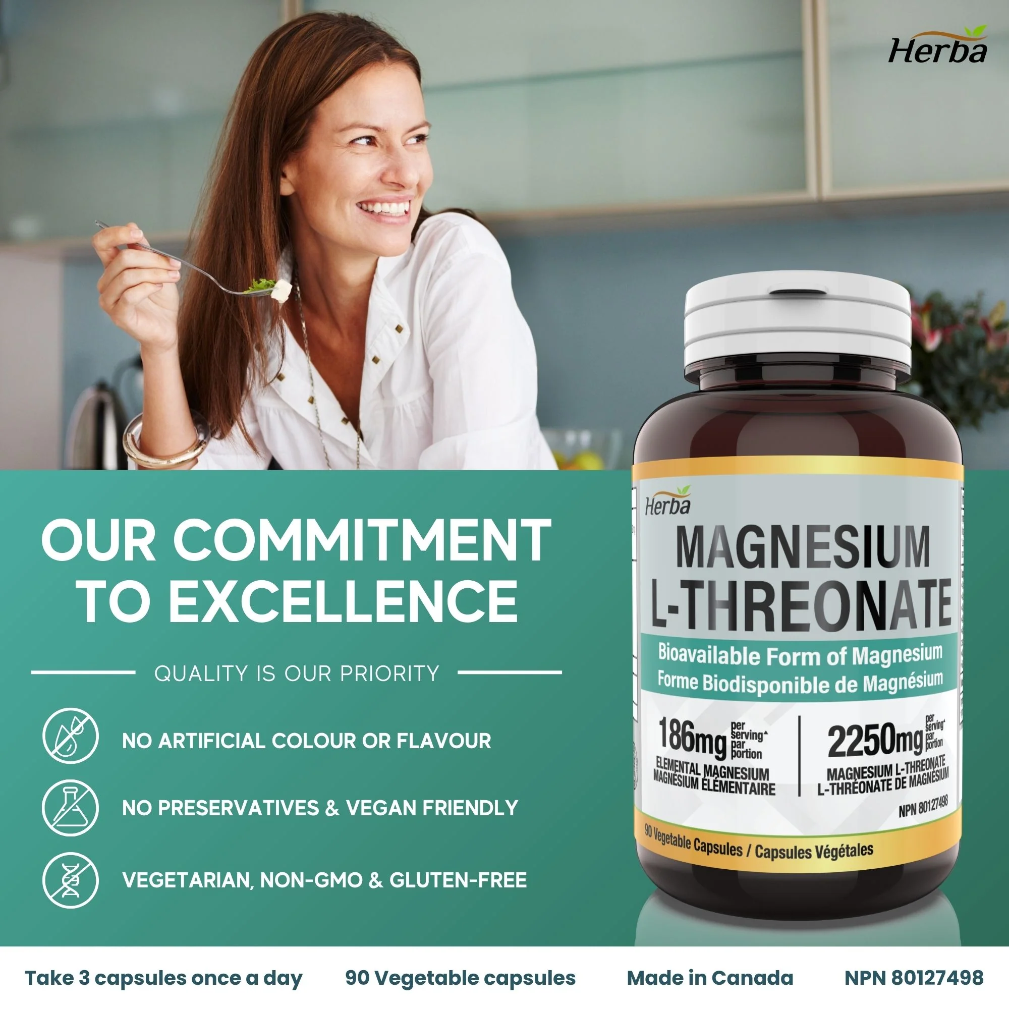 Magnesium L-Threonate Supplement – 186mg | Made in Canada | 90 Vegetable Capsules - Image 8