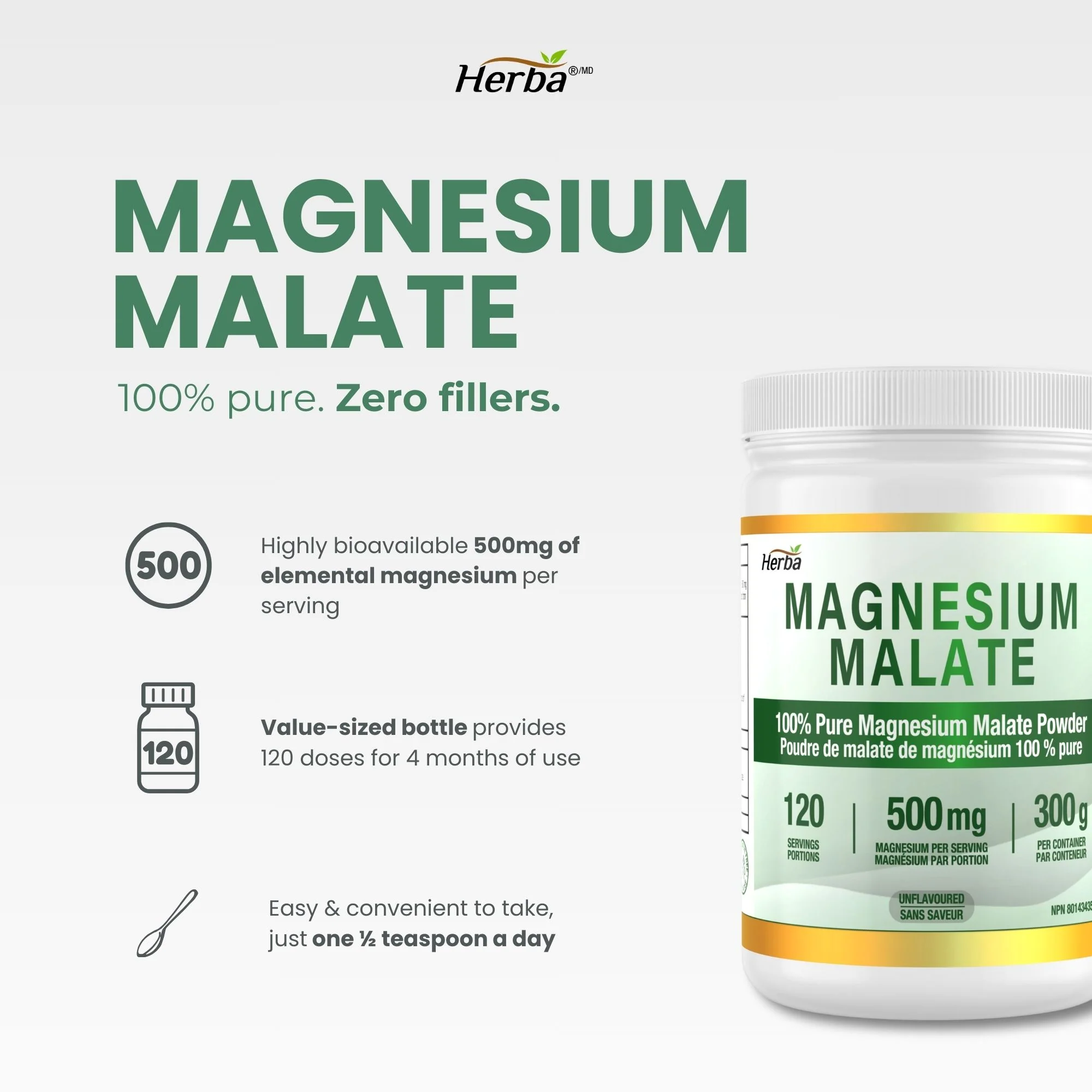 Magnesium Malate Powder 300g – 120 Servings | 4 Month Supply | 100% Pure Unflavoured Magnesium Malate | Made in Canada - Image 3
