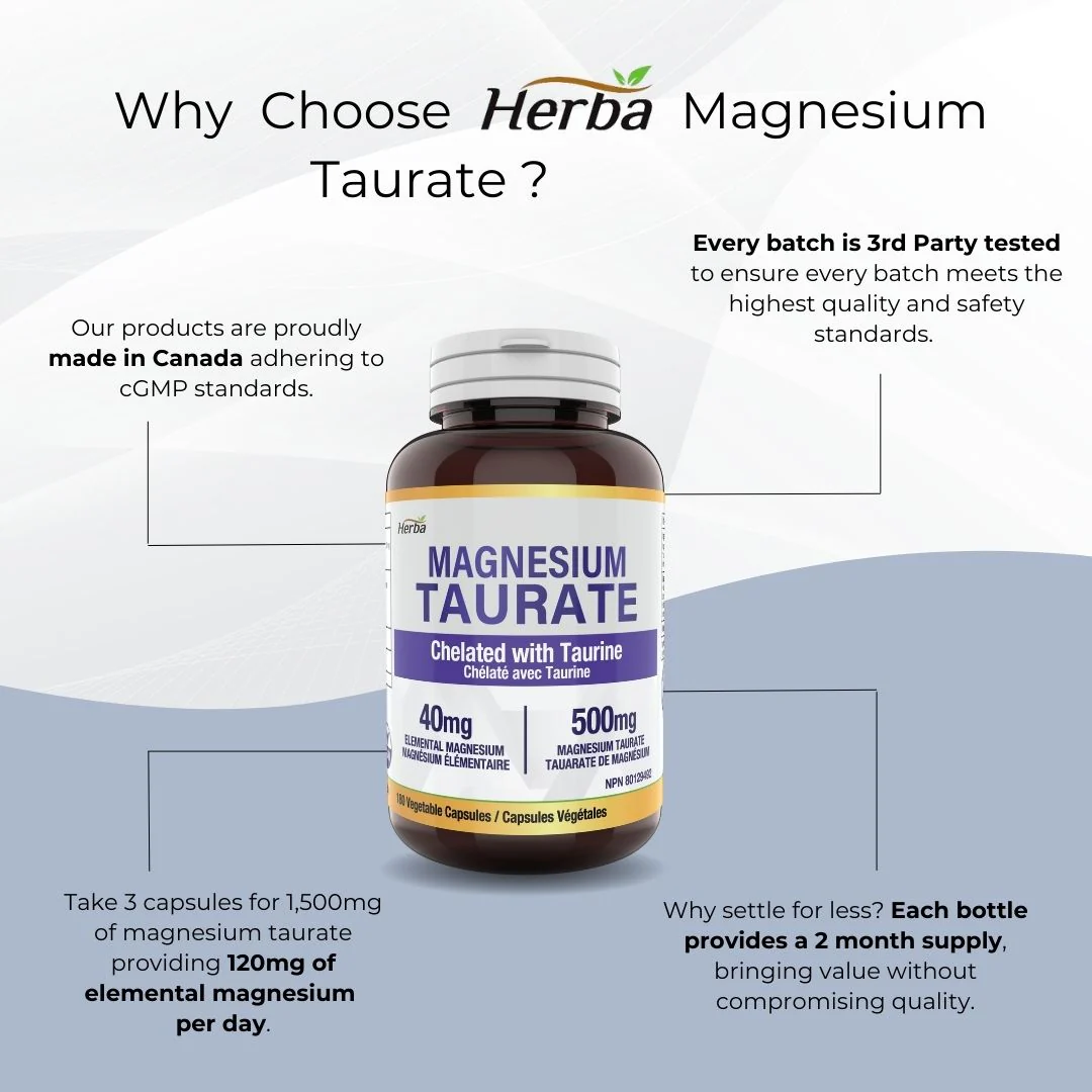 Magnesium Taurate Supplement 500mg - 180 Capsules | Made in Canada - Image 4