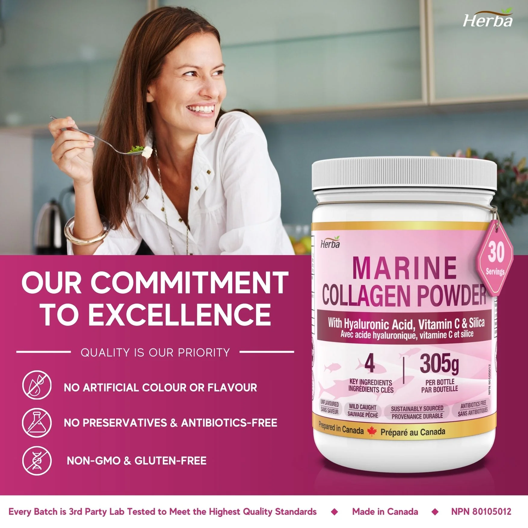 Marine Collagen Powder with Hyaluronic Acid, Silica, and Vitamin C – 305g | Made in Canada - Image 8