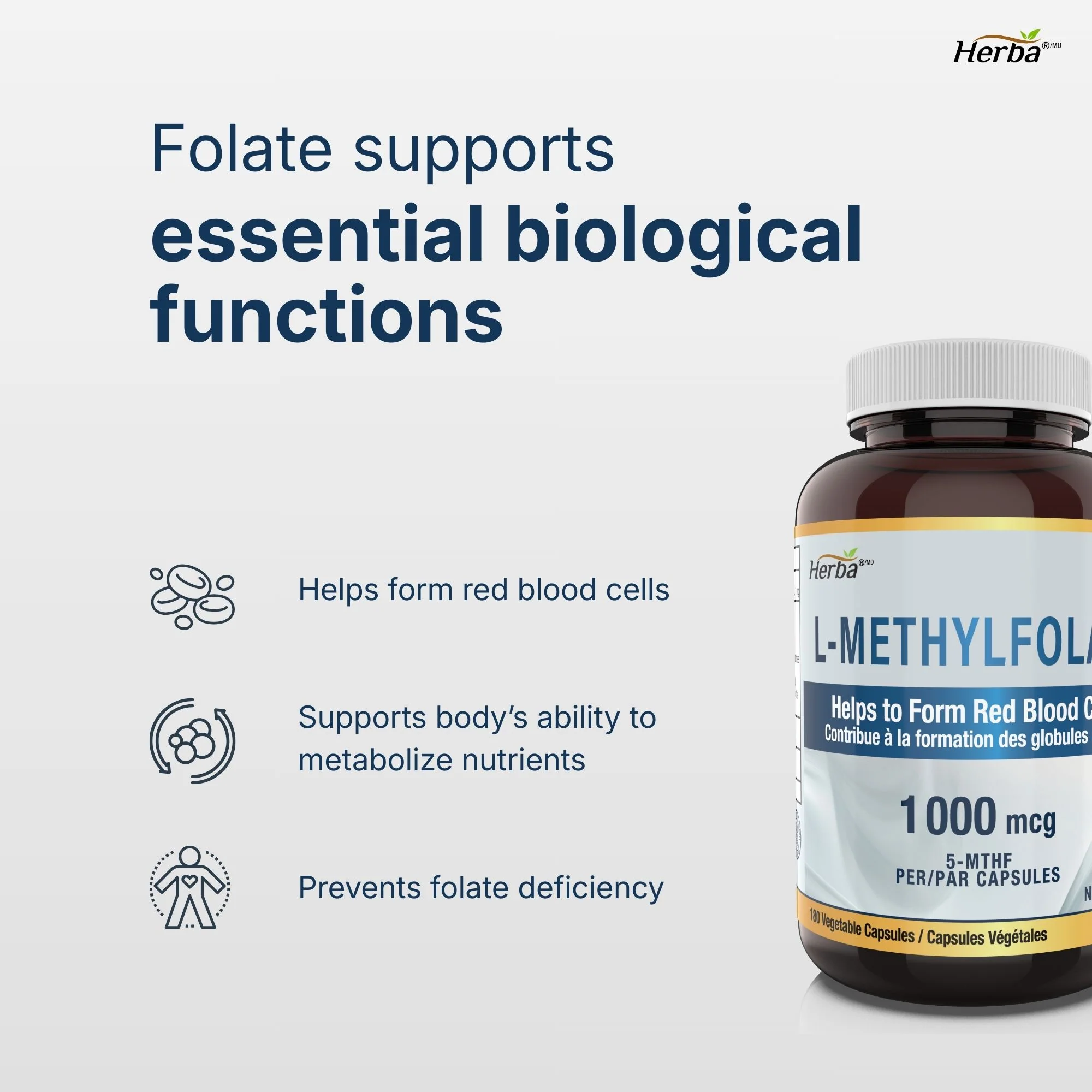 L-Methylfolate 1000mcg - 180 Capsules | Vitamin B9 5-MTHF Folate Supplement | Made in Canada - Image 6