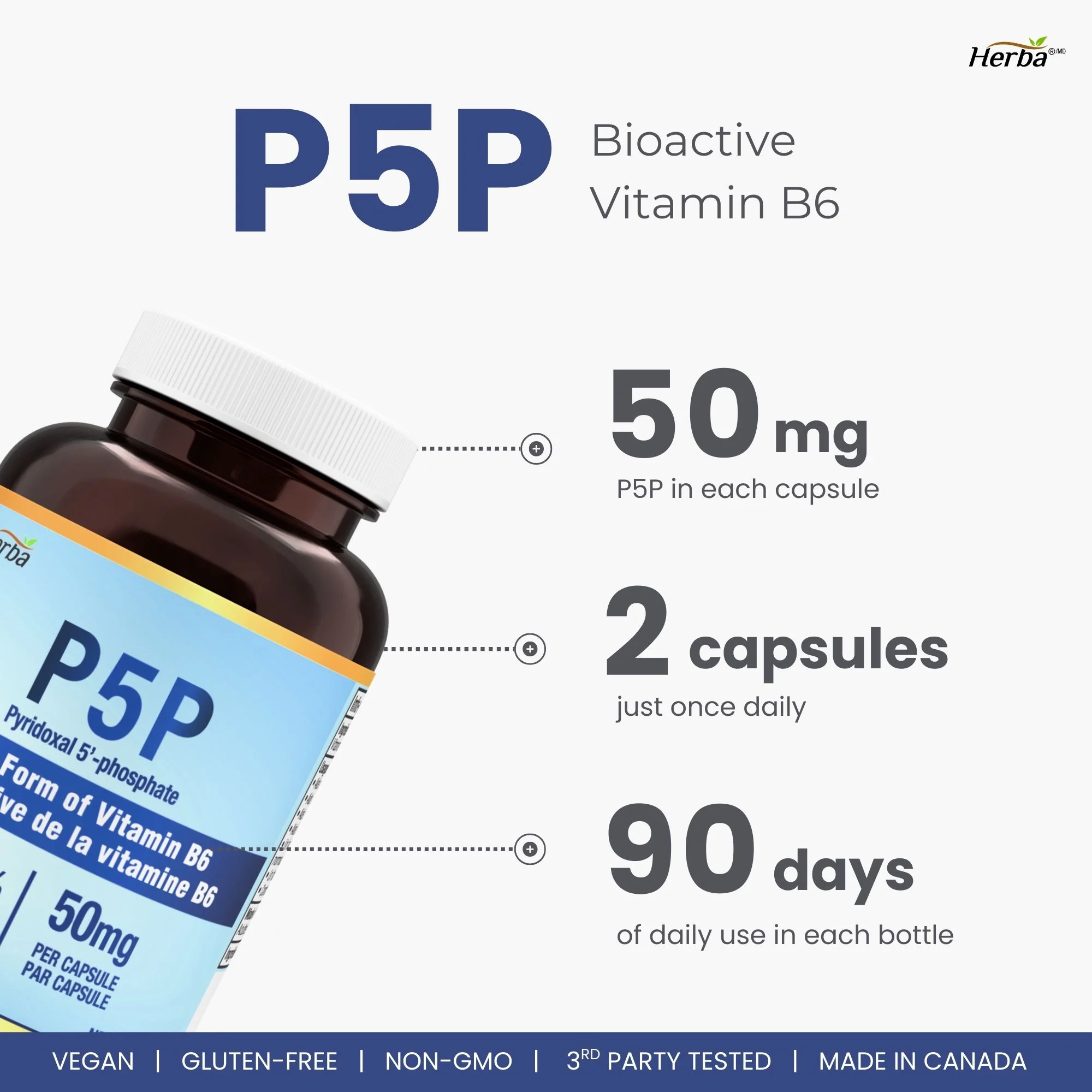 P5P Vitamin B6 50mg – 90 Capsules | >99% Purity | Made in Canada - Image 9