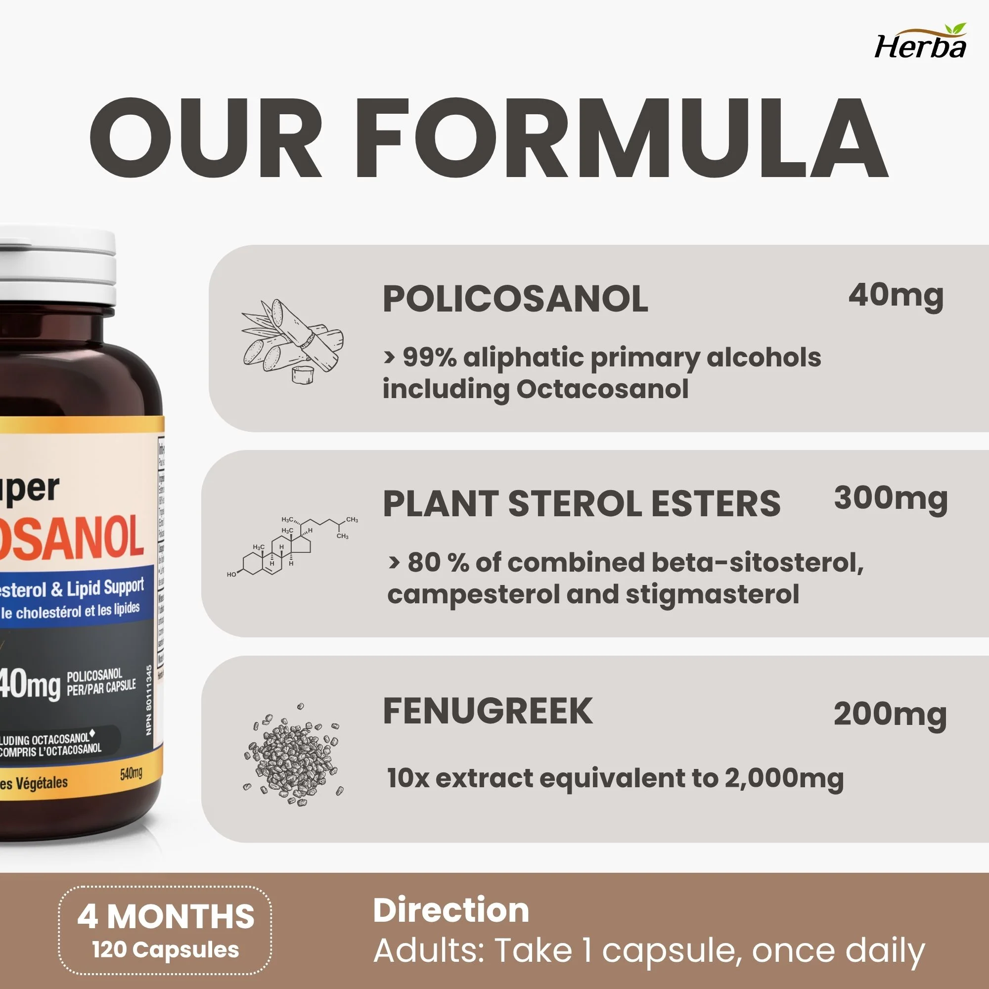 Policosanol 40mg with Fenugreek and Plant Sterol Esters - 120 Vegetable Capsules - Image 7