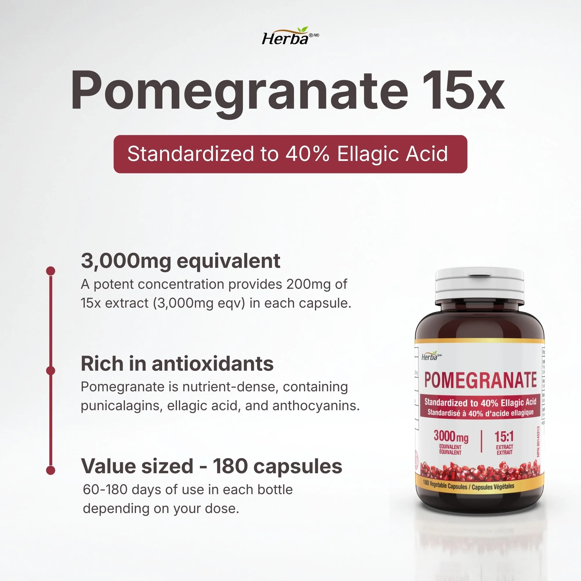 Pomegranate Supplement 3000mg – 180 Capsules | 40% Ellagic Acid | Made in Canada - Image 3
