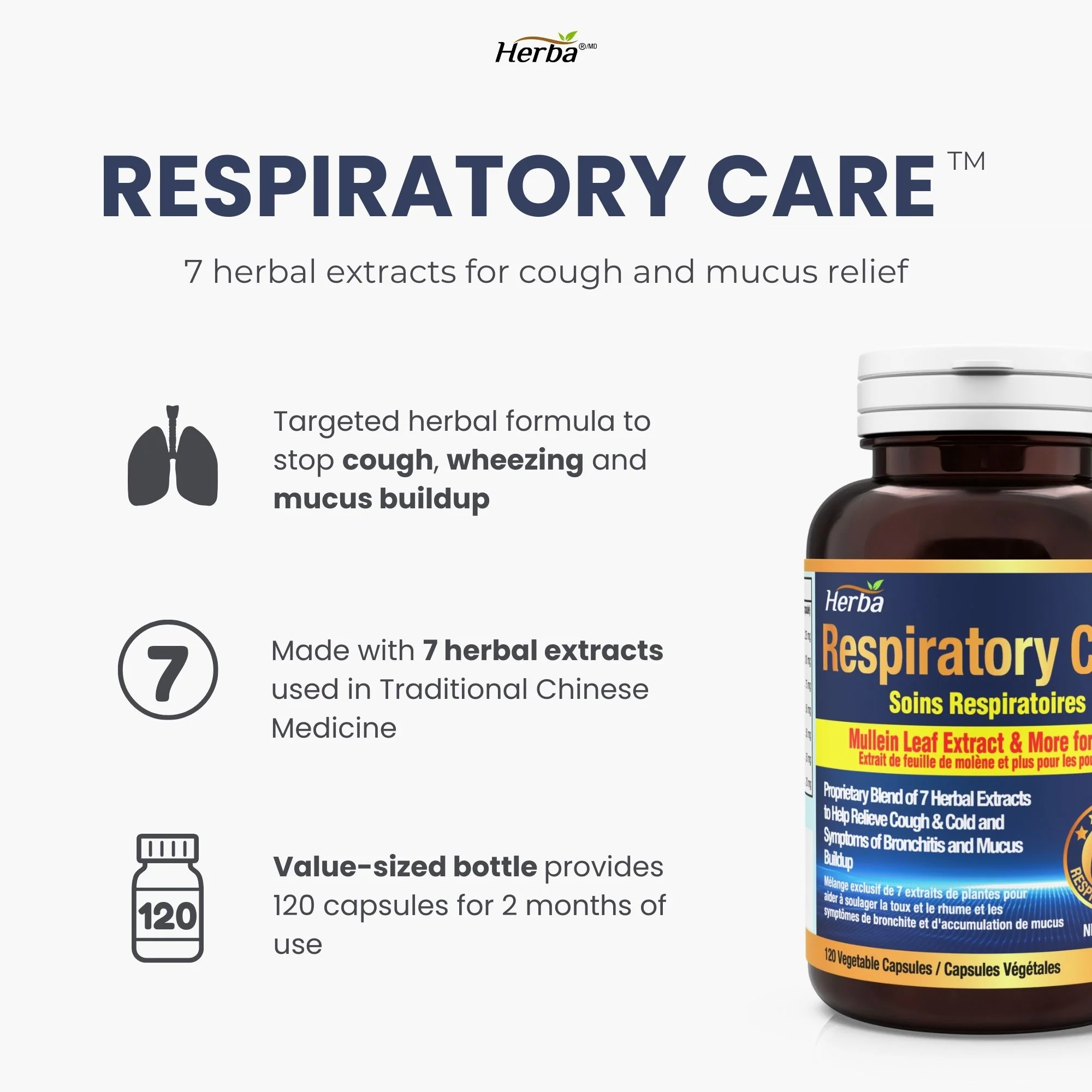 Respiratory Care - 120 Capsules | Lung Supplement with Mullein Leaf Extract | Made in Canada - Image 3