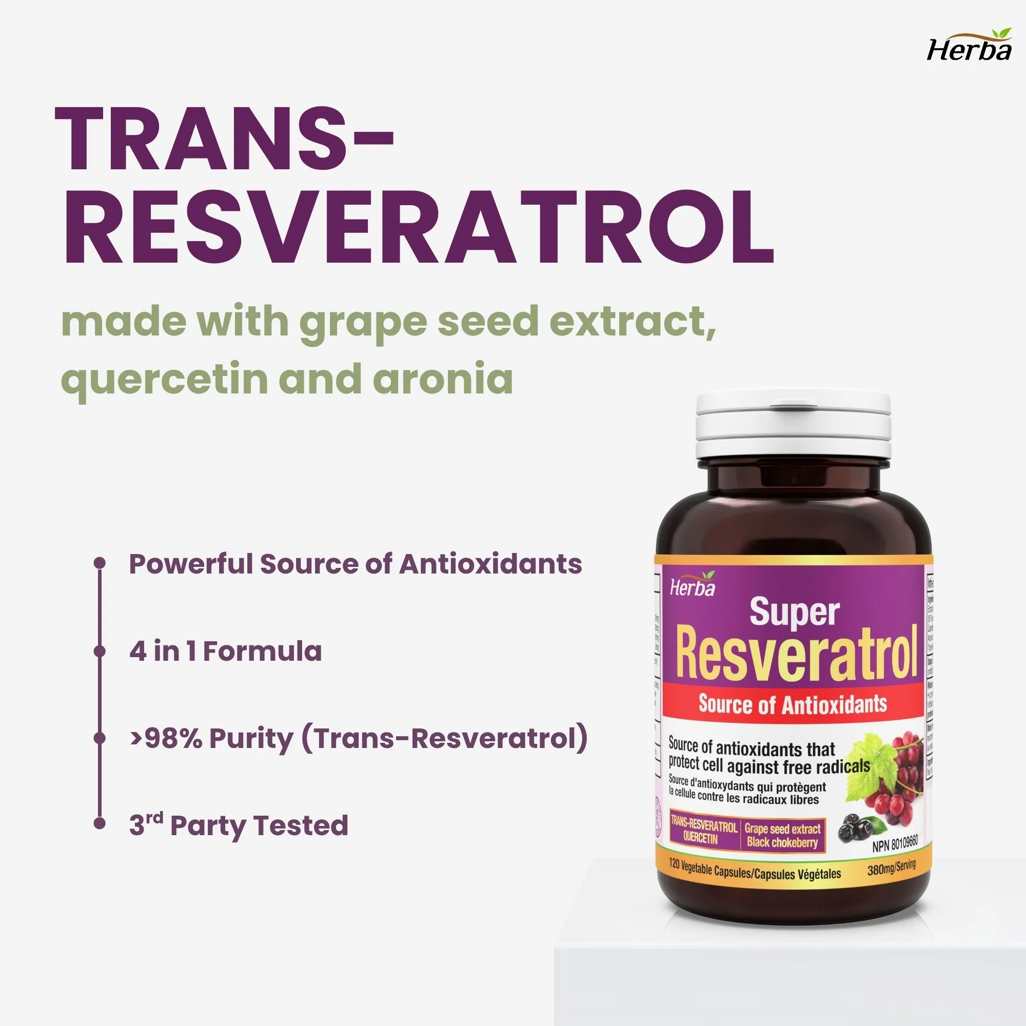 Resveratrol Supplement - 120 Capsules | Trans-Resveratrol with Echinacea, Quercetin, Grape Seed Extract, and Aronia - Image 3