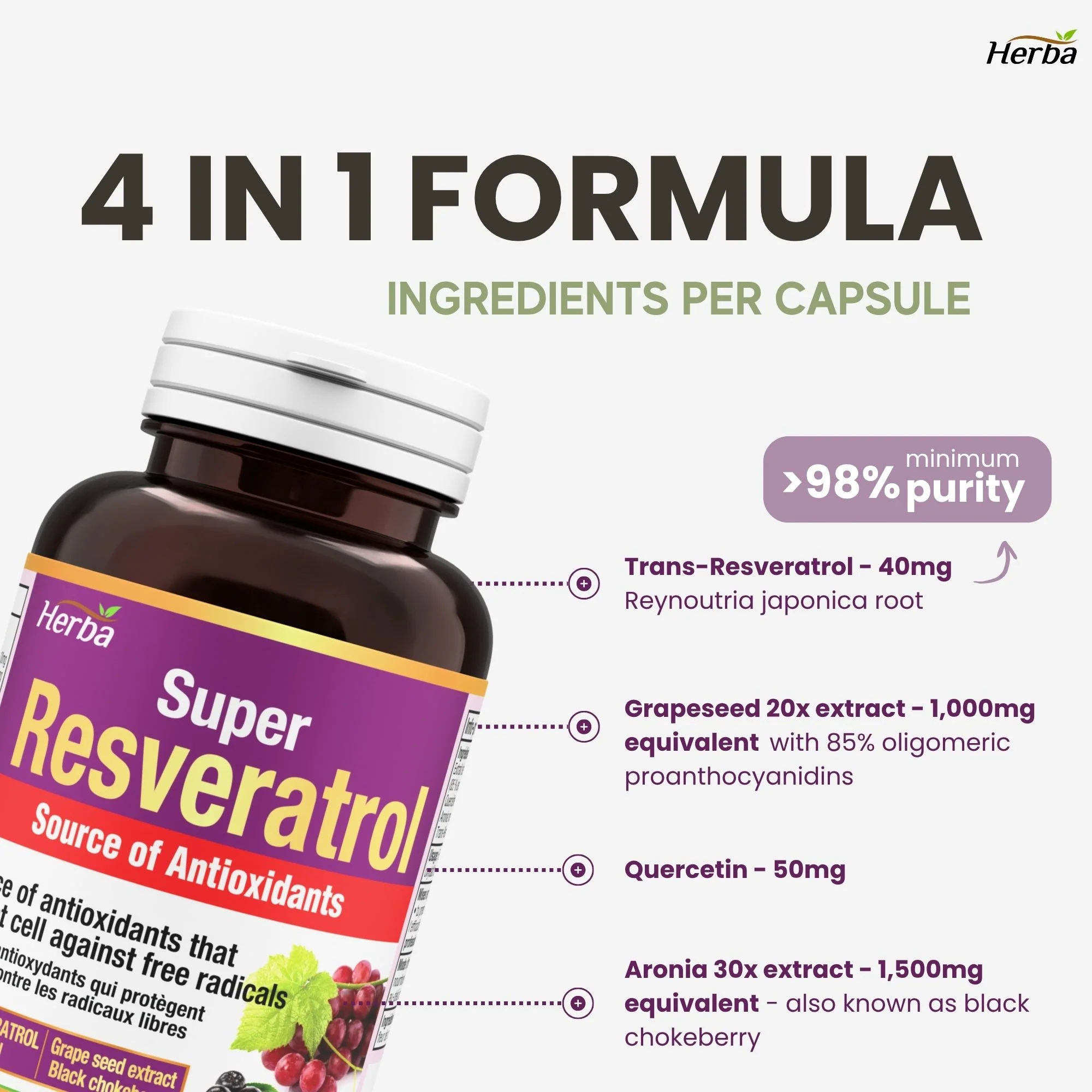 Resveratrol Supplement - 120 Capsules | Trans-Resveratrol with Echinacea, Quercetin, Grape Seed Extract, and Aronia - Image 5