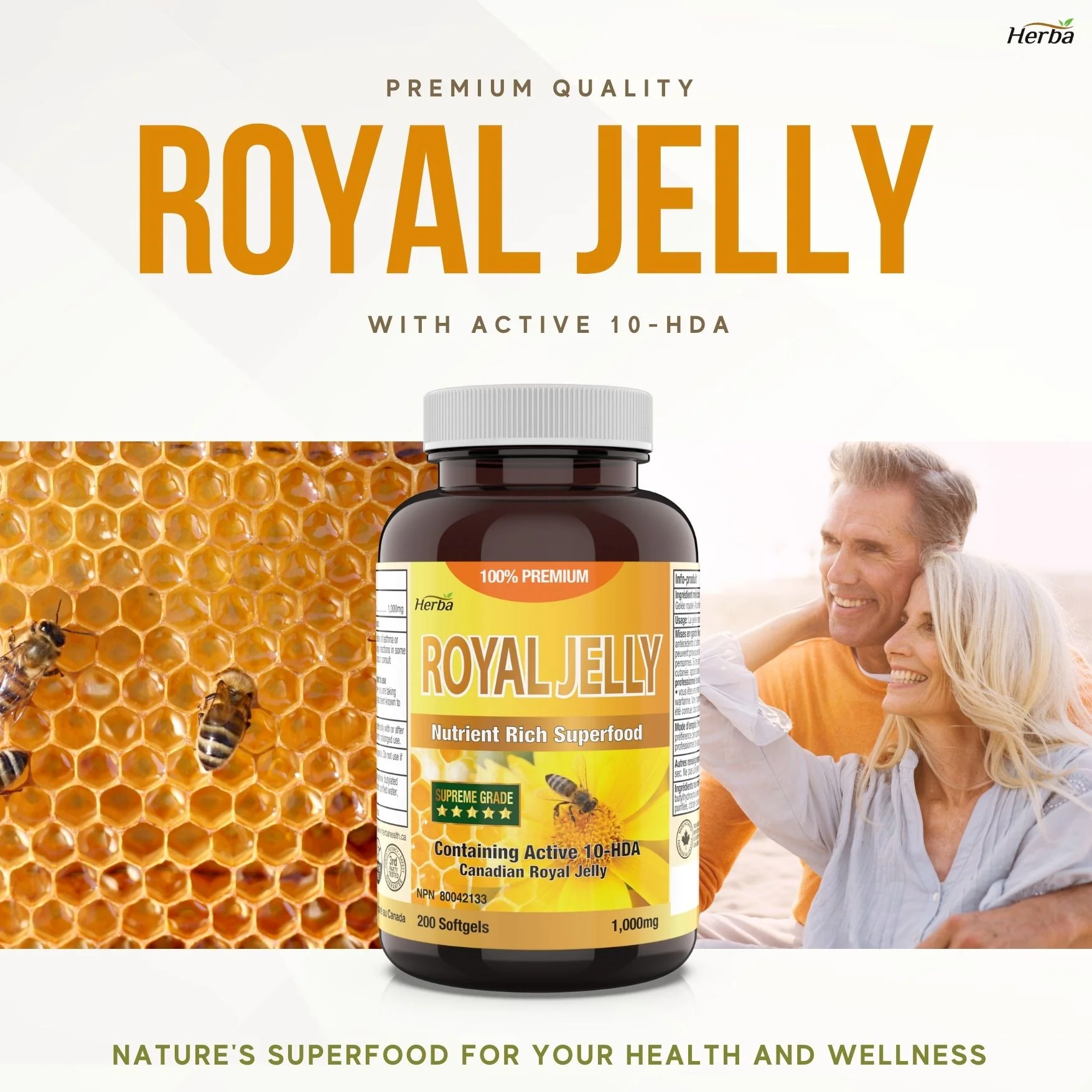 Herba's Royal Jelly Capsules 1000mg - 200 Softgels | Made in Canada - Image 3