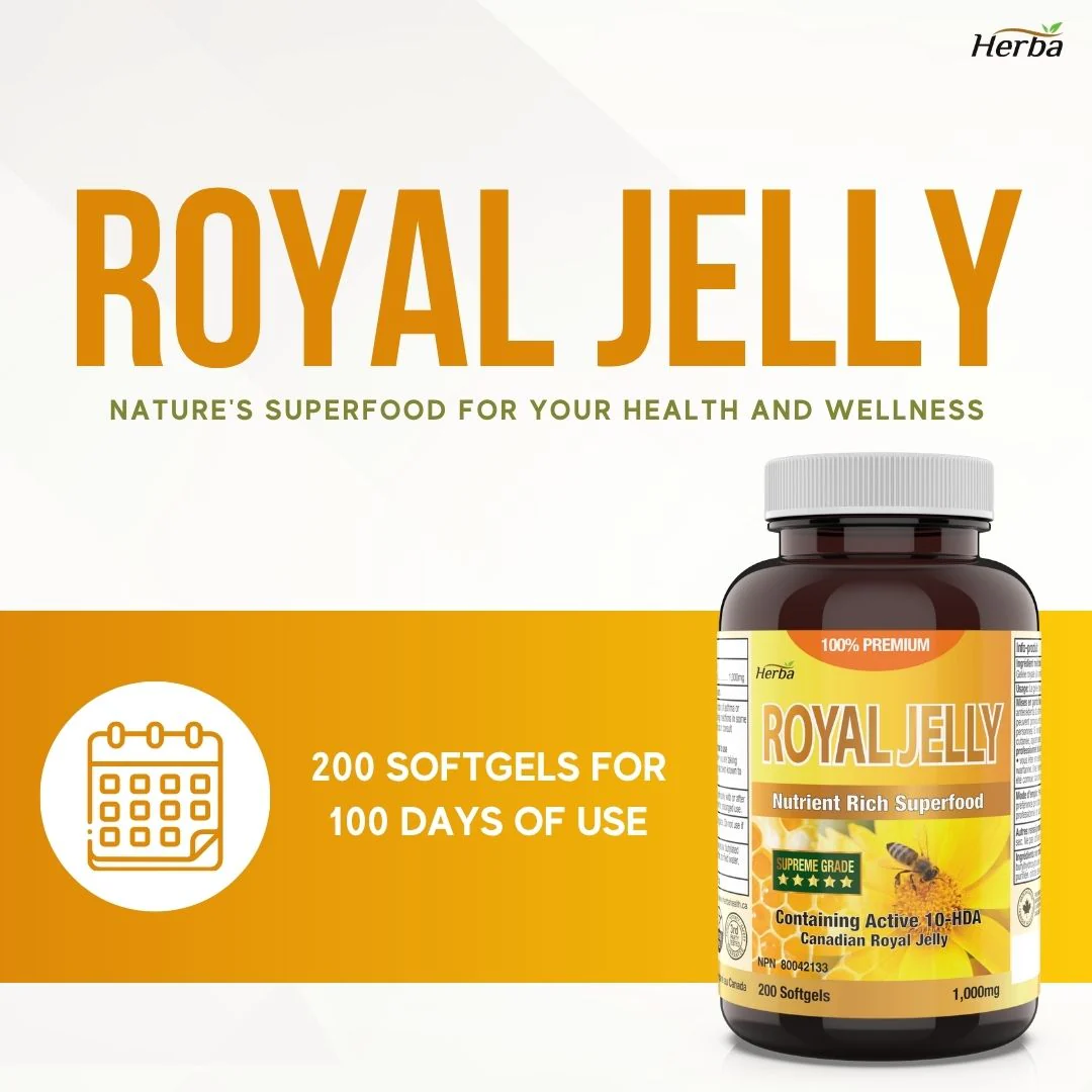 Herba's Royal Jelly Capsules 1000mg - 200 Softgels | Made in Canada - Image 6