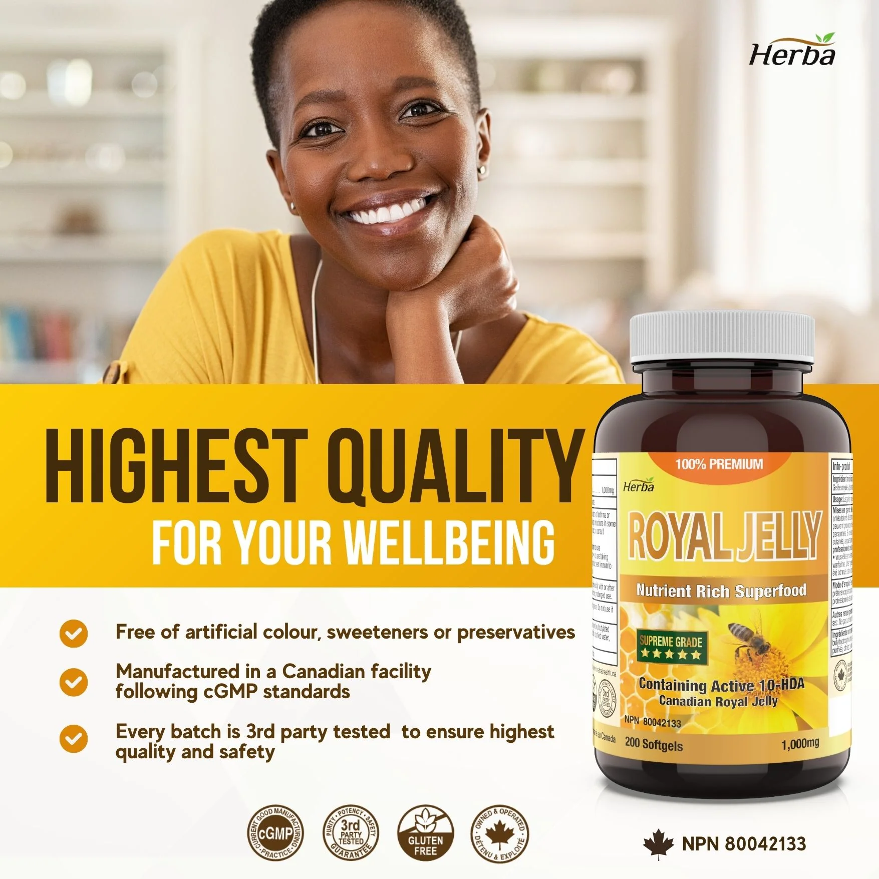 Herba's Royal Jelly Capsules 1000mg - 200 Softgels | Made in Canada - Image 7
