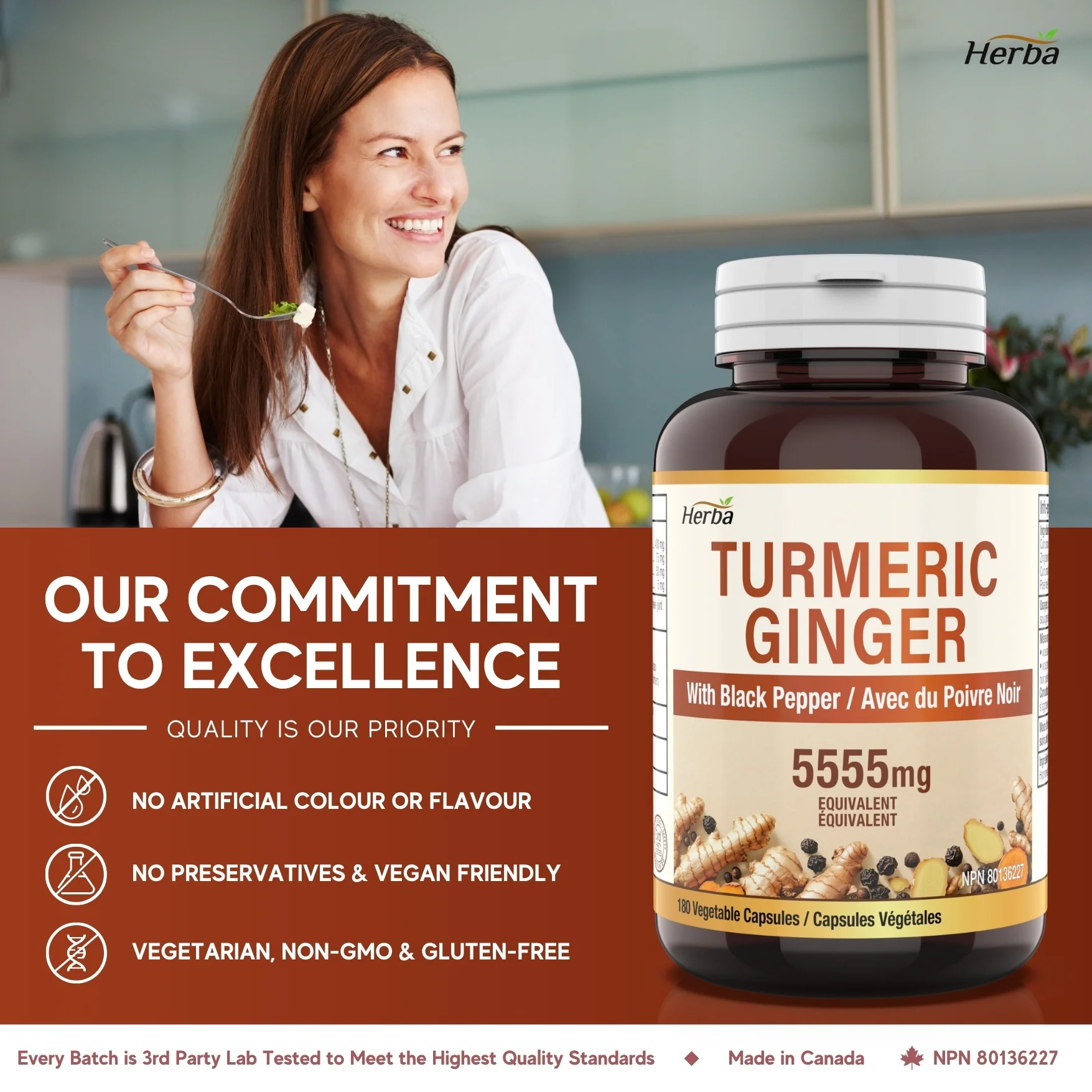 Turmeric with Black Pepper and Ginger - 180 Capsules | 5555mg Equivalent | Made in Canada - Image 8